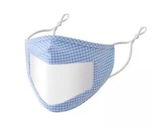 Blue Face Mask Visible Clear Transparent Window Shield For Deaf Mute Lip Reading - Picture 1 of 7