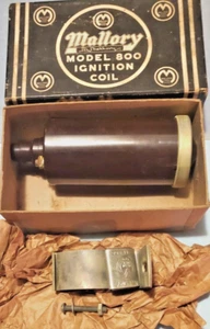 Antique Mallory 800 Series Ignition coil with monogramed coil mounting bracket - Picture 1 of 3