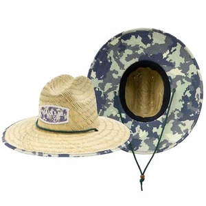 Camouflage Fabric Pattern Print Straw Sunhat Men & Women, Lifeguard Hat, Beach.. - Picture 1 of 6