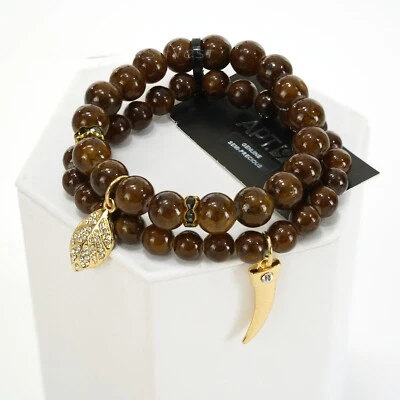 APT. 9 Women's Two BROWN Semi-Precious BEADS Stretch BRACELETS Faux Crystal LEAF - Изображение 1 из 4