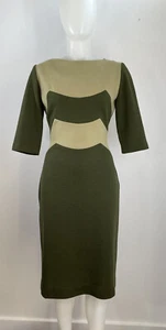 VTG 60s Mod MCM Dress Avocado Green Double Knit Color Block EDITH FLAGG FLAWS - Picture 1 of 19