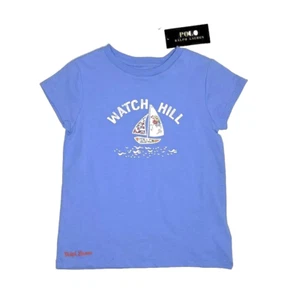 Polo Ralph Lauren T-shirt Short Sleeves Blue Boat applique Watch Hill girls 6 - Picture 1 of 8