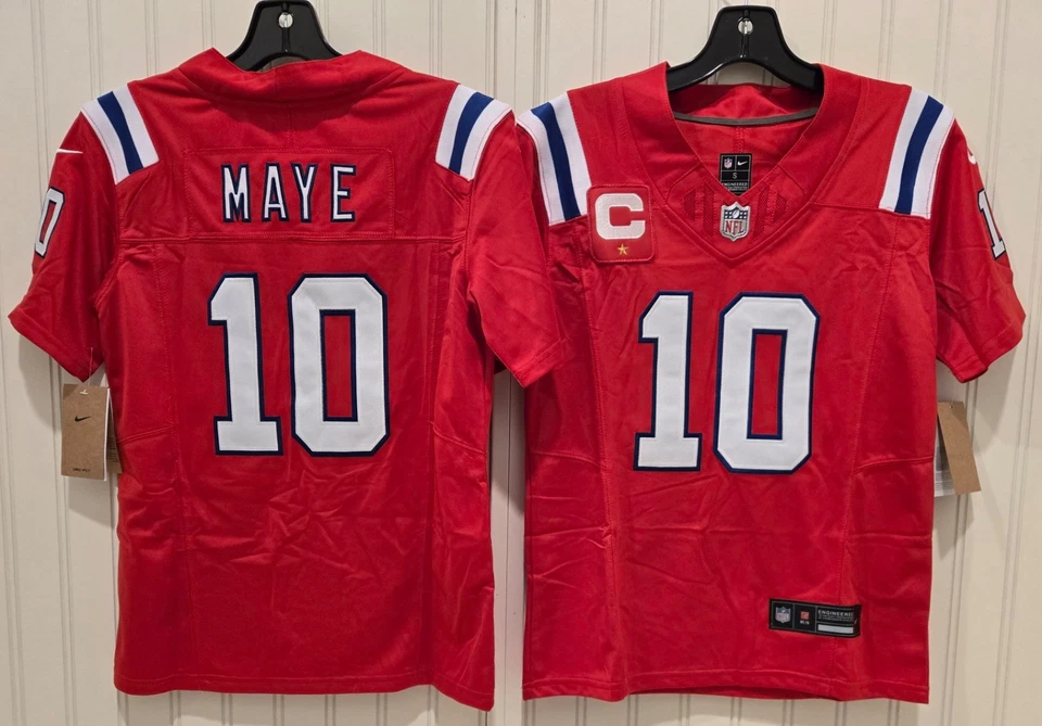 JUVENTUD N.E. Camiseta deportiva roja alternativa cosida Drake Maye de los Patriots #10 con parche CPT NUEVA CON ETIQUETAS Foto 1 de 3