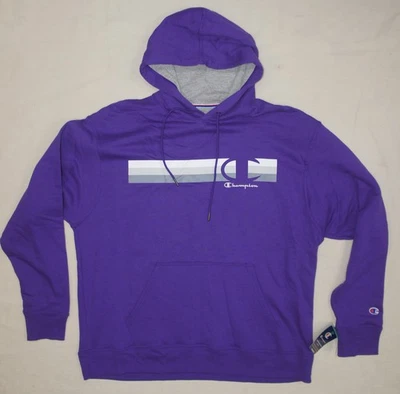 Champion Púrpura Blanco Rayas Para Hombres L Powerblend Polar Sudadera con Capucha GF89H Foto 1 de 4