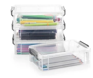 4 Pack Extra Large Plastic Pencil Box Stackable Translucent Clear, Organizer - Picture 1 of 10