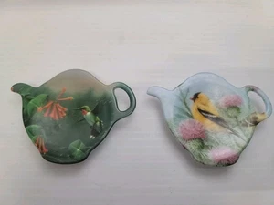 Melamine Tea Bag Holder - Made in Italy - Set of 2 Hummingbird & Goldfinch - Picture 1 of 2