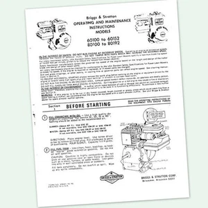 Briggs And Stratton 2Hp Engine 60100 To 60152 Operators Manual Operating Points - Picture 1 of 1