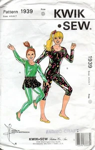 1980s Kwik Sew Pattern 1939 Girls' Unitards & Skirt Size 4-7 - Imagen 1 de 2