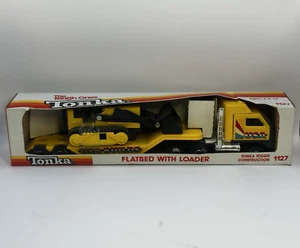 Yellow Tonka USA Builds Toy Tractor Trailer Rig Semi, 12" Long W/ Bulldozer NIB - Picture 1 of 4