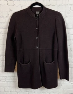 EILEEN FISHER brown silk cotton button knit cardigan sweater size XS - Picture 1 of 6