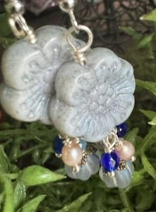 Tschechische Glas Blume Ohrringe Ohrringe - Bild 1 von 8
