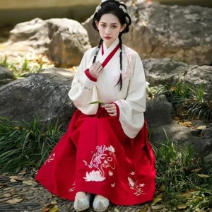 Women Girl Embroidery Dress Hanfu Ancient Costume Tops Skirt Chinese Cosplay Red - Bild 1 von 9
