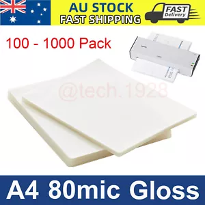 A4 Laminating Pouches Film 80 Micron Gloss Clear 216mm x 303mm 100 - 1000 Pack - Picture 1 of 6