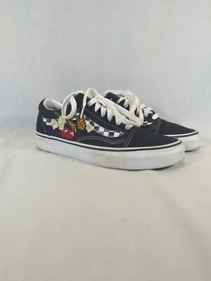 Vans OLD SKOOL Women Size 7 Black Floral Butterfly Cherries Shoes - Image 1 of 4