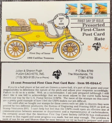 #2908 strip of 3 AUTO TAIL FIN Presorted 1st Class Card  Pugh  FDC  - 75 of 75 - Image 1 of 3