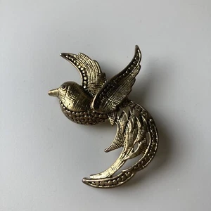 Vintage Bird Of Paradise Brooch Antiqued Rhinestone Eye Avian Estate Jewelry Vtg - Picture 1 of 9