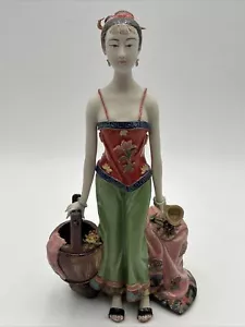 VTG " Chinese Wucai Porcelain Pottery Shiwan Lady Woman Water Bucket Figurine - Picture 1 of 22