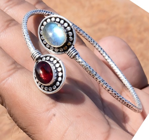 VALENTINO Bracciale in argento sterling 925 granato rosso e pietra preziosa labradorite bracciale art & deco