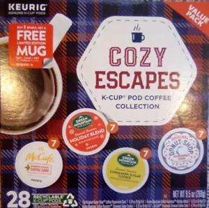 Keurig Cozy Escapes Coffee 28 K-Cup Pods in 4 Flavors QUICK AND FREE SHIPPING - Picture 1 of 12