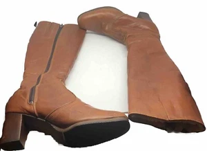 Vtg Desco 60s 70s Leather Campus Boots Zip Side Block Heel Sherpa Lined Sz 7.5 - Picture 1 of 9