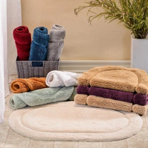Juego de 2 alfombras de baño ovaladas, alfombras de algodón de peine suave con respaldo antideslizante rociado - Imagen 1 de 32