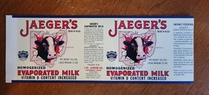 Jaegers Evaporated Milk Can Paper Label 14 1/2 Oz Columbus Ohio Dairy Cow - Picture 1 of 1