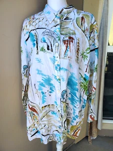 Chicos 3 Scenic 100% Linen Tunic Top Womens XL Button Up Travel Vacation Natural - Picture 1 of 16