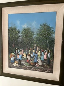 LISTED ARTIST Signed Ludovic J. Simpson Haitian Art Village Scene Painting Haiti - Picture 1 of 16