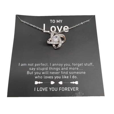 Colar pingente promessa presente aniversário GF nó de amor folheado a latão 19,5" - Imagem 1 de 4