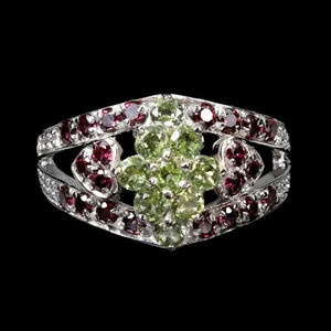 Valentine 925 Silver Ring Round Peridot Rhodolite Garnet Gemstone Jewelry Sz 7 - Picture 1 of 13