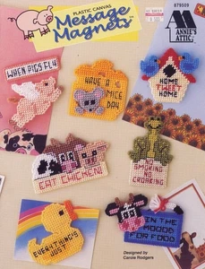 ANNIES ATTIC PLASTIC CANVAS MESSAGE MAGNETS 14 DESIGNS OOP VTG 1996 - Picture 1 of 2