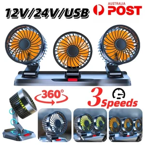 Car Electric Cooling Fan 12V 24V Portable Auto Truck 360° Oscillating Cooler USB - Picture 1 of 31