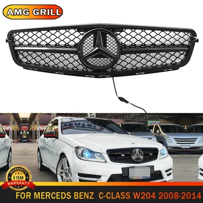 Rejilla con emblema LED para Mercedes Benz W204 C250 C300 C350 2008-2014 negro brillante Foto 1 de 4