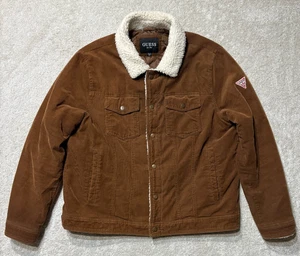 Guess Cordjacke Herren 2XL braun Kunstfellkragen Druckknopfleiste gesteppt gefüttert - Bild 1 von 8