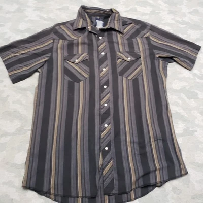 Wrangler Western Shirt Mens XL Tall Black Pockets Pearl Snap Short Sleeve Rodeo - Image 1 of 4