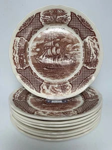 Set of 8 Alfred Meakin Fair Winds Brown Dinner Plates - Picture 1 of 3