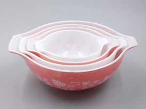 Vintage Set of Pyrex Nesting Mixing Bowls Pink Gooseberry Cinderella MCM - Picture 1 of 21