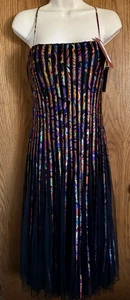 JS Collections Cocktail Dress Black Multi Knee Length Tulle Layered Women Sz 10 - Picture 1 of 14