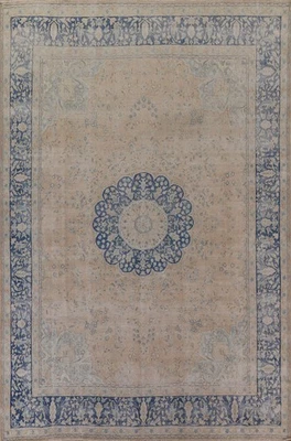 Alfombra antigua de lana oriental anudada a mano de 10x13 pies para tinte vegetal Foto 1 de 4