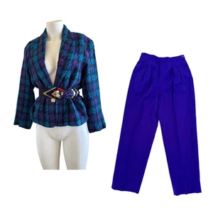 Jo Hardin Vintage women’s 3 pc set blazer pants belt 80s  emerald green Small tw - Picture 1 of 11