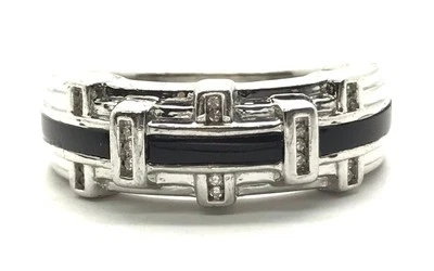 Anillo de plata esterlina 925 negro esmalte rayas circonita cúbica ilusión banda talla 10,25 para hombre Foto 1 de 4