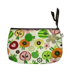 Thirty-One Utility Zipper Bag Fruit and Flower Pattern Brown Striped Interior - Picture 1 of 9