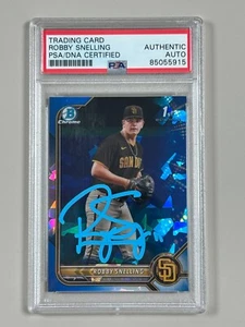 Tarjeta de zafiro cromada firmada por Robby Snelling 2022 Bowman Draft #BDC-82 CERTIFICADO DE AUTENTICIDAD PSA PRIMERA - Imagen 1 de 4
