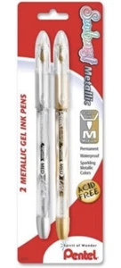Pentel Gel Ink Pen Roller Ball Med Point 2/PK Gold/Silver K908MBP2XZ NEW - Picture 1 of 2