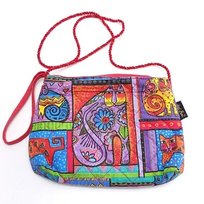 Laurel Burch Clutch Purse Bag Cats Quilte Zippered Share Dreams Shoulder Strap - Image 1 of 4