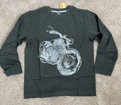 NWT Crazy 8 Boys Sz L 10-12 Gray Motorcycle Long Sleeve Shirt 100% Cotton - Image 1 of 2