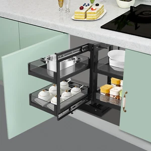 2 Tiers Blind Corner Kitchen Cabinet Organizer Pull Out Kitchen Cabinet Basket - Picture 1 of 15