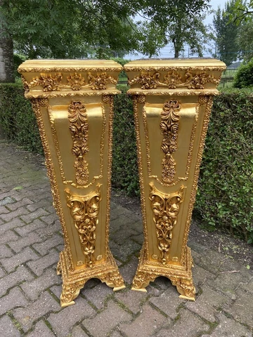 French Louis XVI wooden Pedestal/Colums in Gold With Marble Top Cover