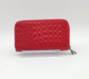 Billetera italiana de cuero de cocodrilo genuino con doble cremallera en relieve - hecha en Italia - roja - Imagen 1 de 8