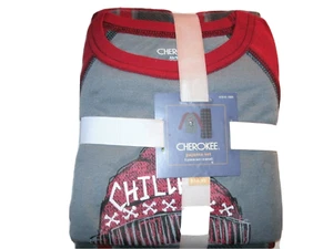 Cherokee Boys Pajamas 2 Piece Plaid Red Gray Skull Crossbones XS 4-5 New - Picture 1 of 12